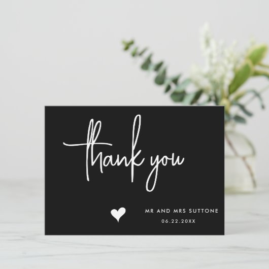 Handgeschreven bruiloft dank u kaart, eenvoudig on bedankkaart (Staand voorkant)