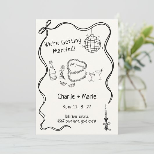 Handgeschreven bruiloft kaart (Staand voorkant)