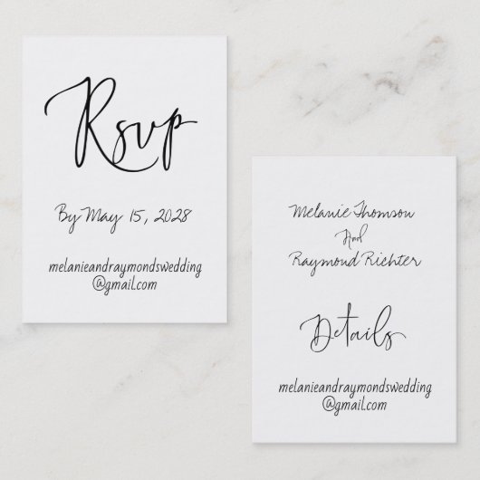 Handgeschreven bruiloft online RSVP & Online detai Visitekaartje (Voorkant / Achterkant)