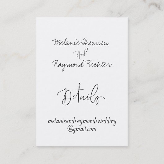 Handgeschreven bruiloft online RSVP & Online detai Visitekaartje (Achterkant)