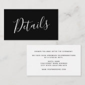 Handgeschreven bruiloft — zwart informatiekaartje (Voorkant / Achterkant)