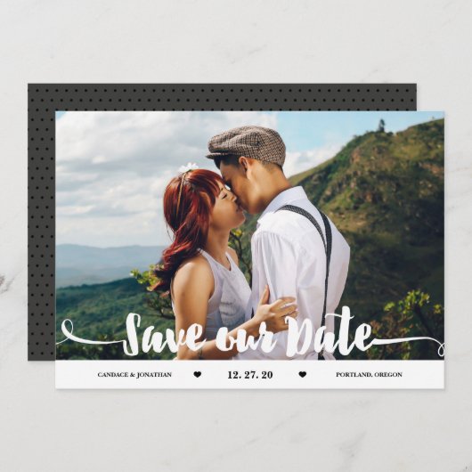 Handgeschreven Brush Script Foto Sla de datum op Save The Date (Voorkant / Achterkant)