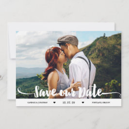 Handgeschreven Brush Script Foto Sla de datum op Save The Date