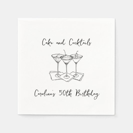 Handgeschreven Cakes Cocktails Doodles Verjaardags Servet (Voorkant)