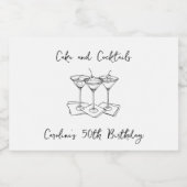 Handgeschreven Cakes Cocktails Doodles Verjaardags Sparkling Wijnetiket (Enkel label)