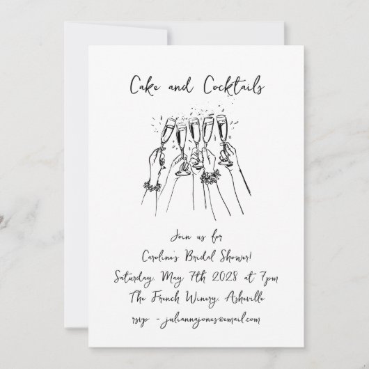 Handgeschreven Cakes Cocktails Doodles Vrijgezelle Kaart (Voorkant)