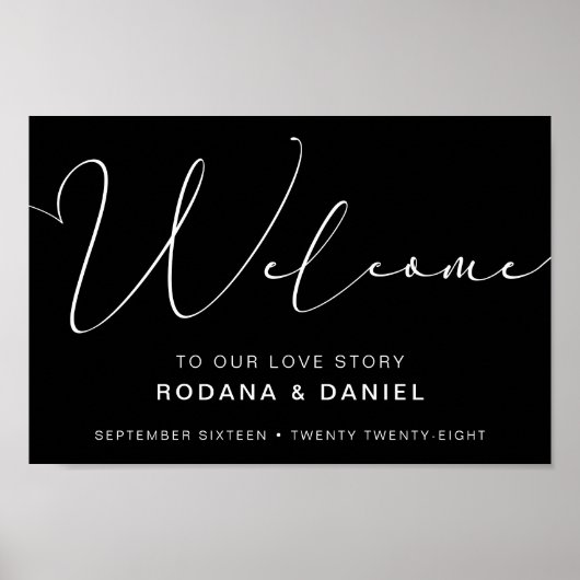 Handgeschreven Calligrafie Black Wedding Sign Poster (Voorkant)