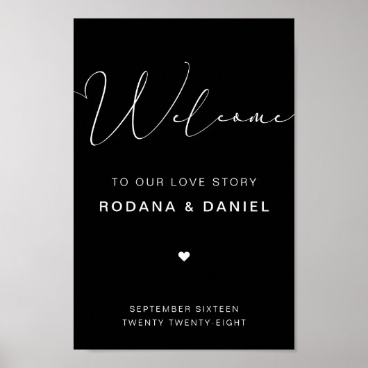 Handgeschreven Calligrafie Black Wedding Sign Poster (Voorkant)