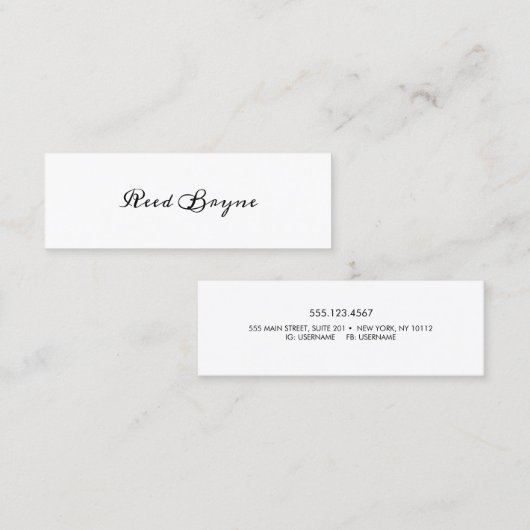 Handgeschreven Calligrafie White Black Calling Mini Visitekaartje (Voorkant / Achterkant)