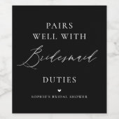 Handgeschreven Calligrafie Zwarte Bridesmaid Wijn Etiket (Enkel label)