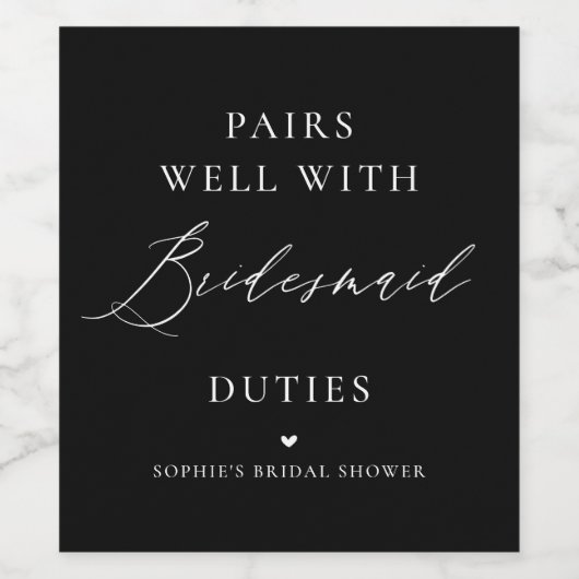 Handgeschreven Calligrafie Zwarte Bridesmaid Wijn Etiket (Enkel label)