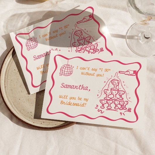 Handgeschreven Champagne Toren Bruidsmeisje Voorst Kaart