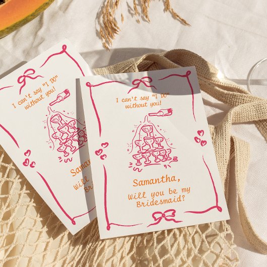 Handgeschreven Champagne Toren Bruidsmeisje Voorst Kaart