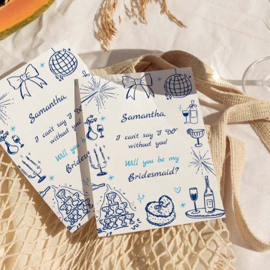 Handgeschreven champagne toren bruidsmeisje voorst kaart