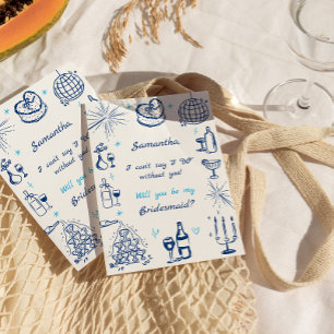 Handgeschreven champagne toren bruidsmeisje voorst kaart