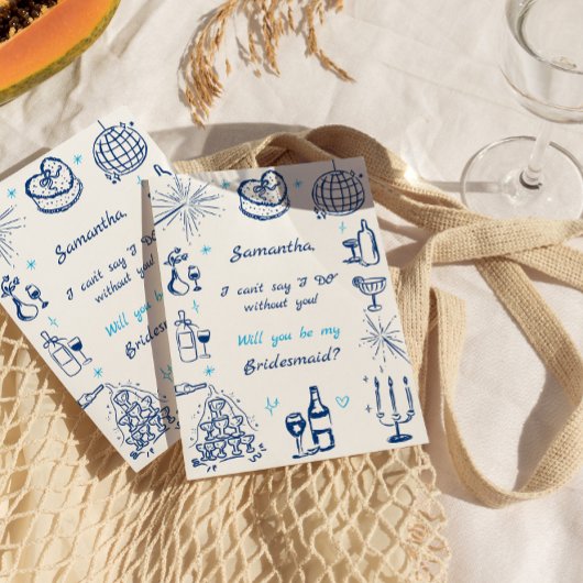 Handgeschreven champagne toren bruidsmeisje voorst kaart