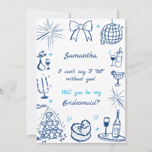 Handgeschreven champagne toren bruidsmeisje voorst kaart (Voorkant)