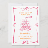 Handgeschreven Champagne Toren Bruidsmeisje Voorst Kaart (Voorkant)