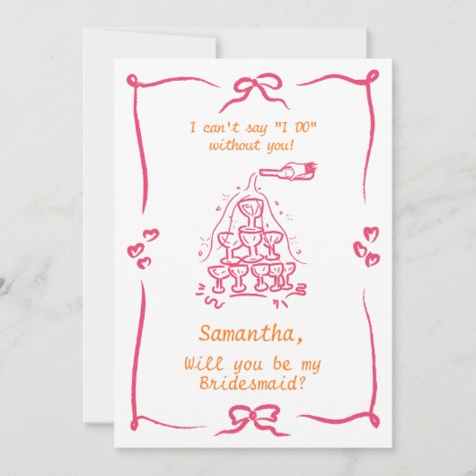 Handgeschreven Champagne Toren Bruidsmeisje Voorst Kaart (Voorkant)