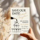 Handgeschreven Champagne Tower Bewaar de datum Kaart