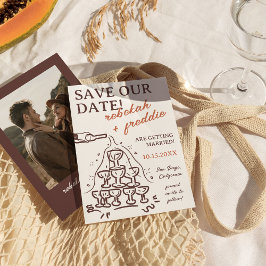 Handgeschreven Champagne Tower Bewaar de datum Kaart