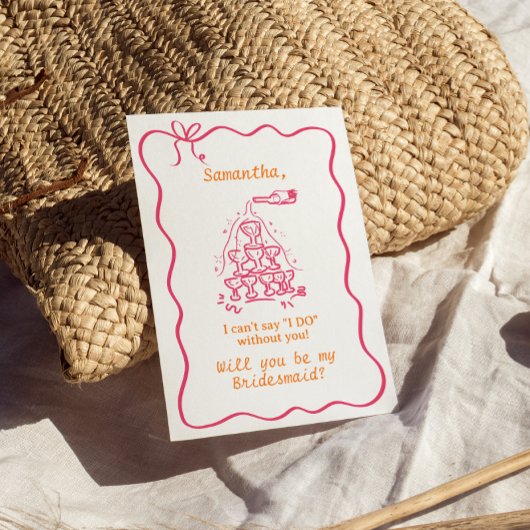 Handgeschreven Champagne Tower bruidsmeisje voorst Kaart