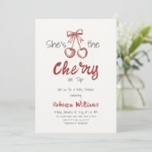 Handgeschreven Cherry op Top Bow Girl Baby shower Kaart (Staand voorkant)