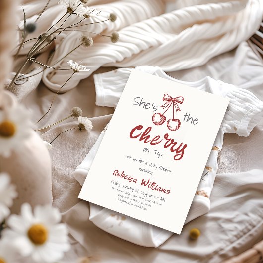 Handgeschreven Cherry op Top Bow Girl Baby shower Kaart
