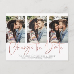 Handgeschreven Chic Roos Gold Wedding Uitstel Briefkaart