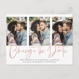 Handgeschreven Chic Roos Gold Wedding Uitstel Briefkaart