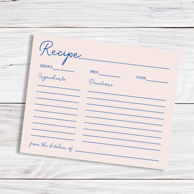 Handgeschreven chique blauw recept voor de bruid (Handwritten Chic Blue Recipe For The Bride)