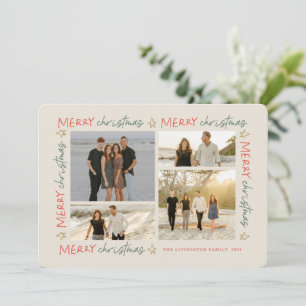 Handgeschreven Christmas Lijst 4-Photo Card Feestdagenkaart