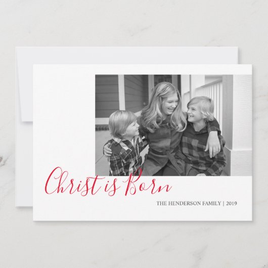 Handgeschreven Christus is geboren Foto Kerstmis Feestdagenkaart (Voorkant)