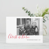 Handgeschreven Christus is geboren Foto Kerstmis Feestdagenkaart (Staand voorkant)