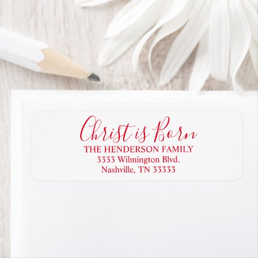 Handgeschreven Christus is geboren retouradres Etiket (Insitu)