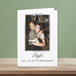 Handgeschreven Coquette Bow Bruidsmeisje Fotovoors Kaart