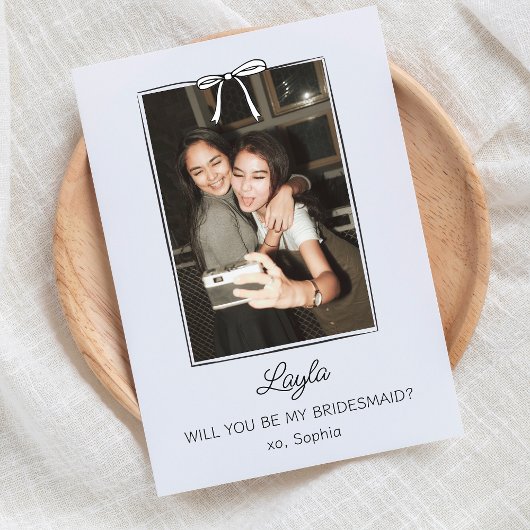 Handgeschreven Coquette Bow Bruidsmeisje Fotovoors Kaart