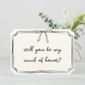 Handgeschreven Coquette Bow Maid of Honor Voorstel Kaart (Staand voorkant)