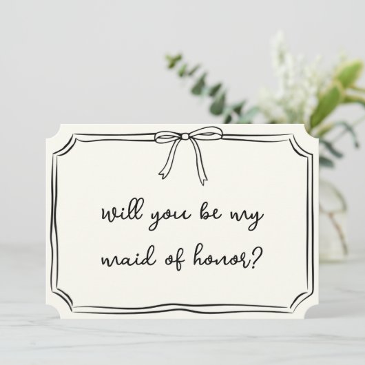 Handgeschreven Coquette Bow Maid of Honor Voorstel Kaart (Staand voorkant)
