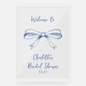 Handgeschreven Coquette Strik Blauw Bruidsfeest Acryl Bord (Voorkant)