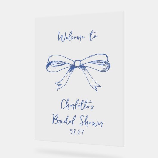 Handgeschreven Coquette Strik Blauw Bruidsfeest Acryl Bord (Hoek)