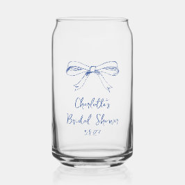 Handgeschreven Coquette Strik Blauw Bruidsfeest Blikvorm Glas