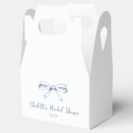 Handgeschreven Coquette Strik Blauwe Bruidsdouche Bedankdoosjes (Geopend)