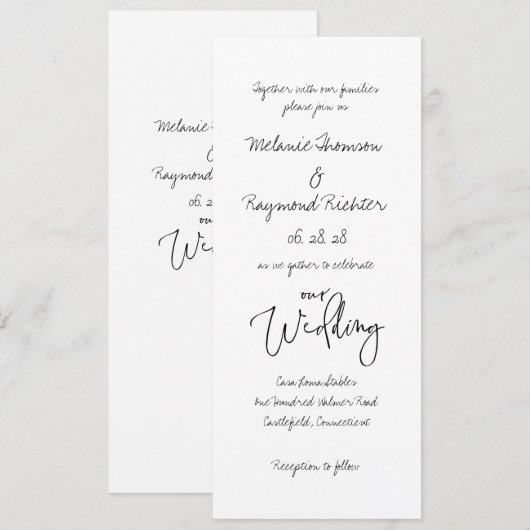 Handgeschreven cursief 2 Ons huwelijk 4 x 9 inch l Kaart (Voorkant / Achterkant)