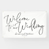 Handgeschreven cursief welkom op onze bruiloft 3x5 spandoek (Horizontaal)