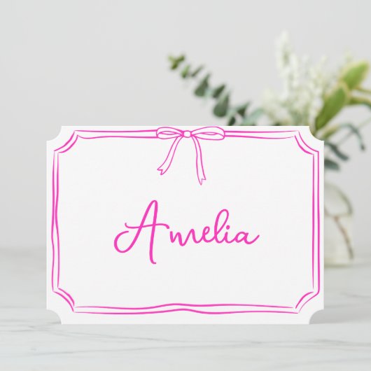 Handgeschreven Custom Roze Bow Esthetische Notecar Kaart (Staand voorkant)