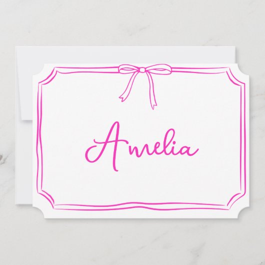 Handgeschreven Custom Roze Bow Esthetische Notecar Kaart (Voorkant)