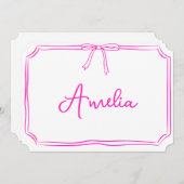 Handgeschreven Custom Roze Bow Esthetische Notecar Kaart (Voorkant / Achterkant)