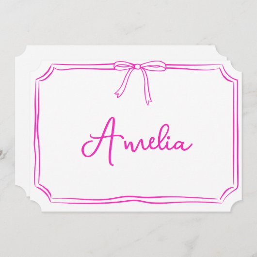 Handgeschreven Custom Roze Bow Esthetische Notecar Kaart (Voorkant / Achterkant)