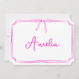 Handgeschreven Custom Roze Bow Esthetische Notecar Kaart
